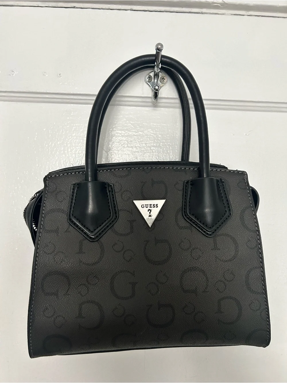 GUESS Black Dorval Logo Monogram Satchel